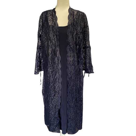 Roaman’s 2pc Navy Dress & Lace Cover Jacket 14W - Picture 1 of 14
